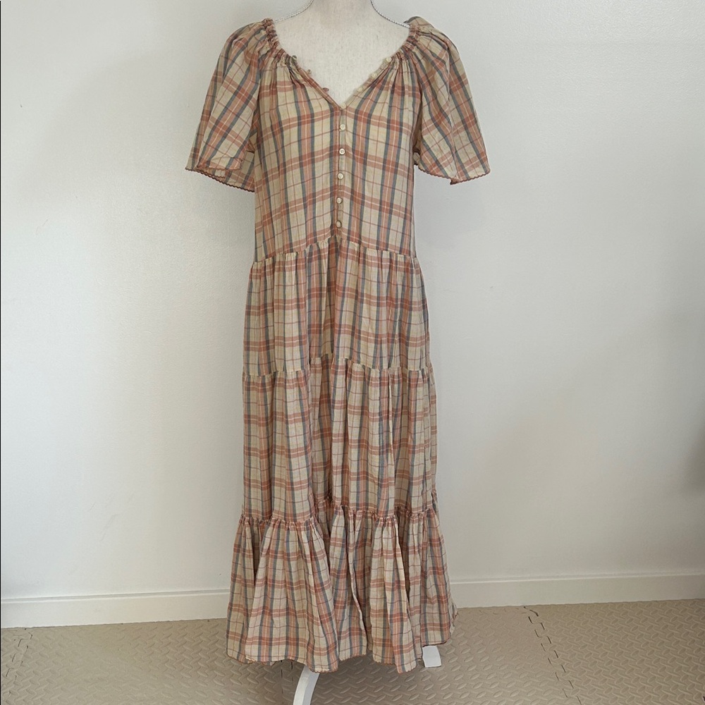 Plaid V-Neck Tiered Dress